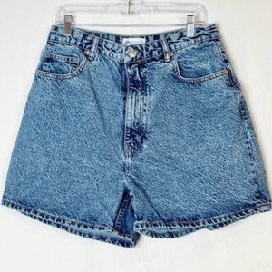 Zara Womens Acid Wash Mom Jean Denim Shorts Plus Size 6 High Waisted Cotton